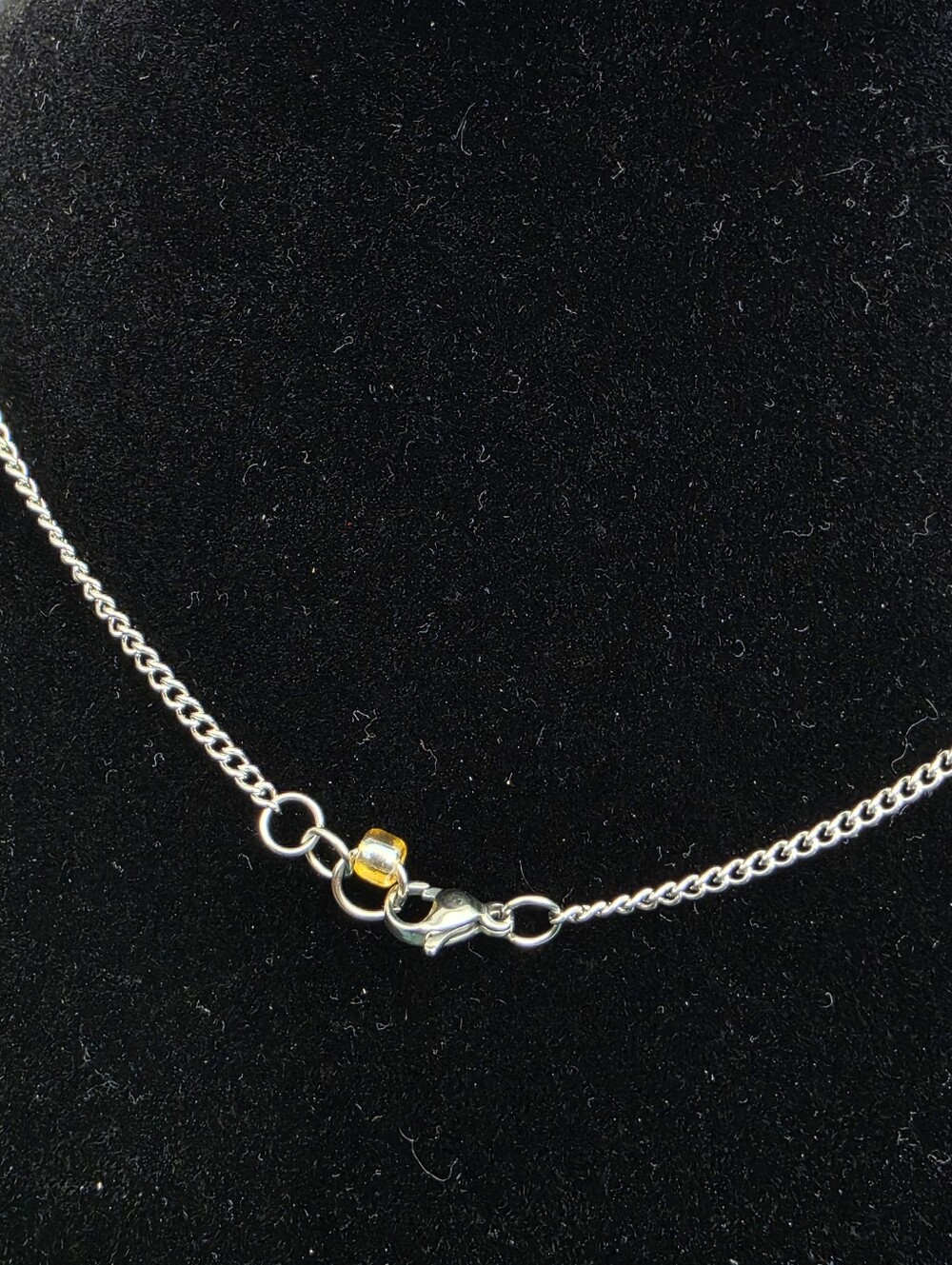 Stainless Steel Chain Necklace with Faceted Faux Fire Opal Pendant - Picture 3 of 4